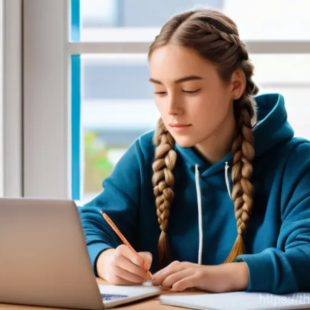 간격 반복 학습에 대한 최신 연구 동향 - A focused young woman in her early twenties, with long, braided hair, sits comfortably at a minimali...