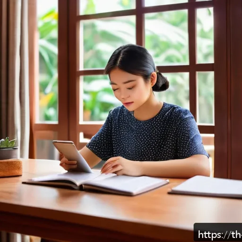 간격 반복 학습에서의 비판적 사고 기법 - A modern Thai student sitting at a wooden desk in a cozy room filled with books and digital devices,...