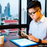 간격 반복 시스템의 연구 결과 분석 - A detailed educational infographic scene showing a young Thai student sitting at a wooden desk in a ...