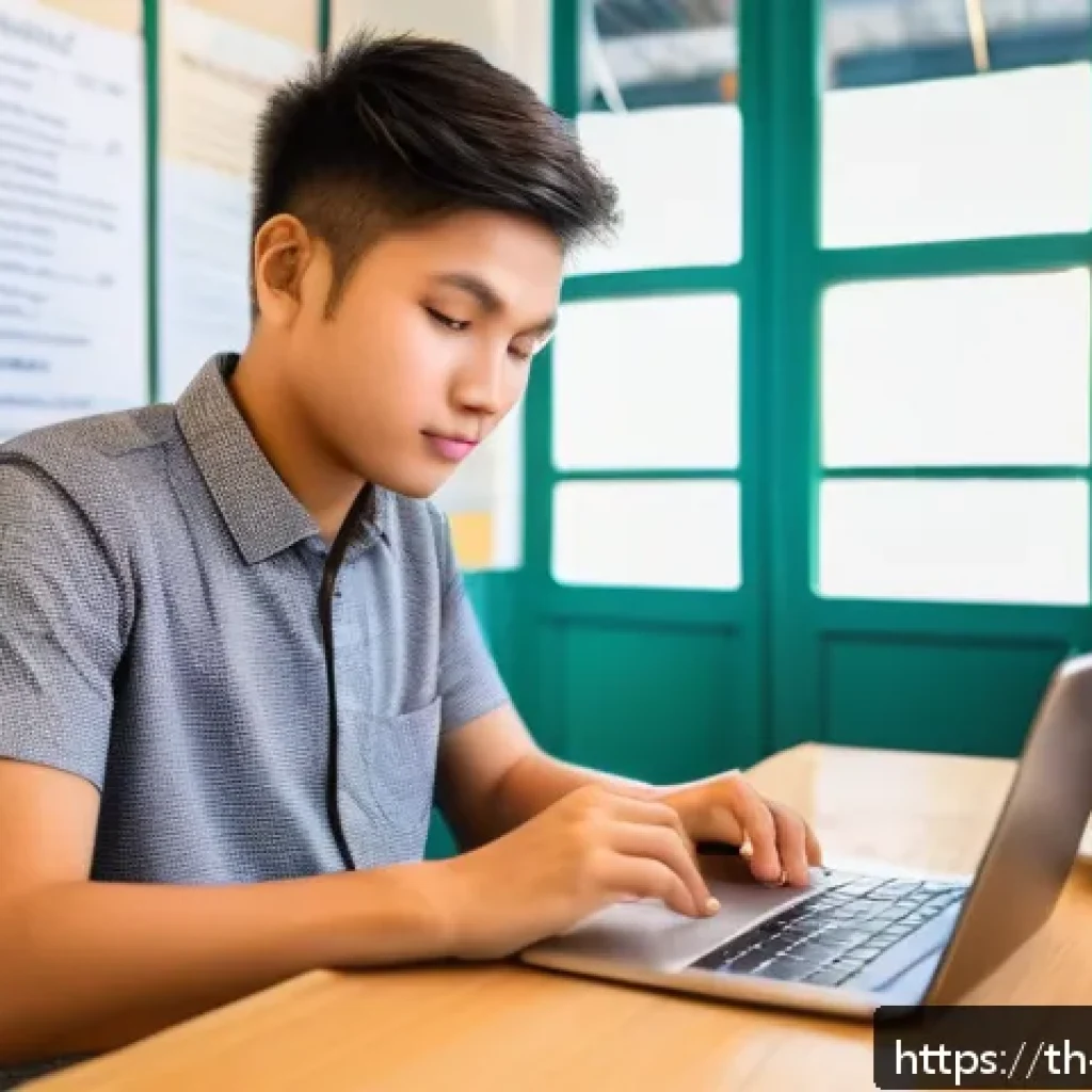 간격 반복 시스템의 성공적인 구현 사례 - A detailed modern study room scene featuring a young adult Thai student sitting at a wooden desk wit...