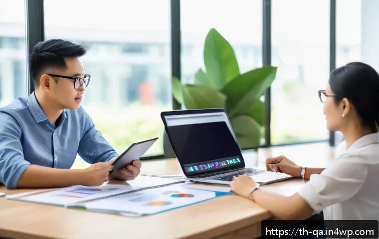 간격 반복 시스템의 성과 관리 시스템 - A modern Thai office team engaged in a collaborative learning session, diverse group of professional...