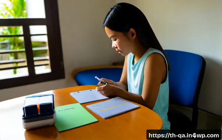 Home 17 간격 반복 학습의 실제적 적용 사례 - Photorealistic Thai university student at a sunlit Bangkok apartment desk, reviewing a small set of ...